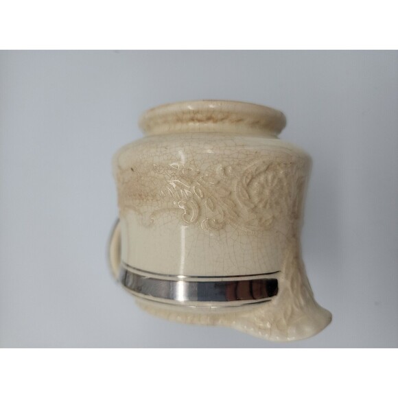 ADAM ANTIQUE by STEUBENVILLE Sugar Bowl w Lid & Creamer Cream with Silver TrIm - Picture 11 of 12